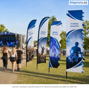 Festivalová vlajka s potiskem – netradiční tvary – Lifestyle – AI vizualizace