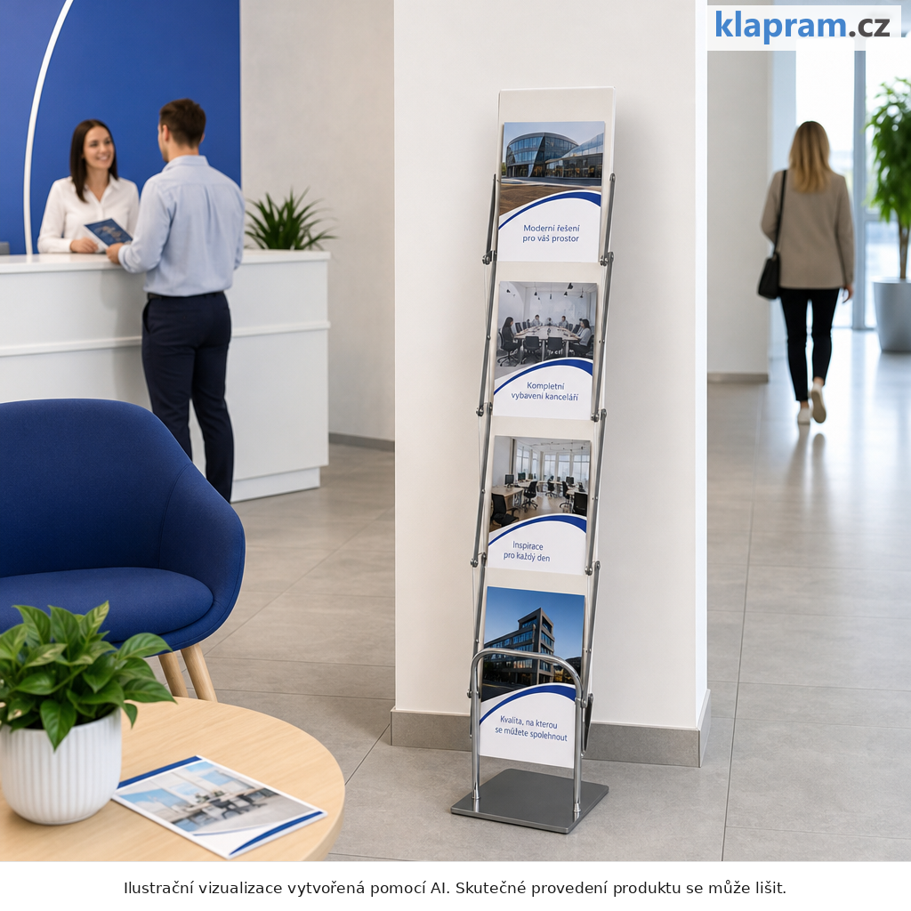 Prospektový stojan na letáky FOLD – skládací – Lifestyle – AI vizualizace