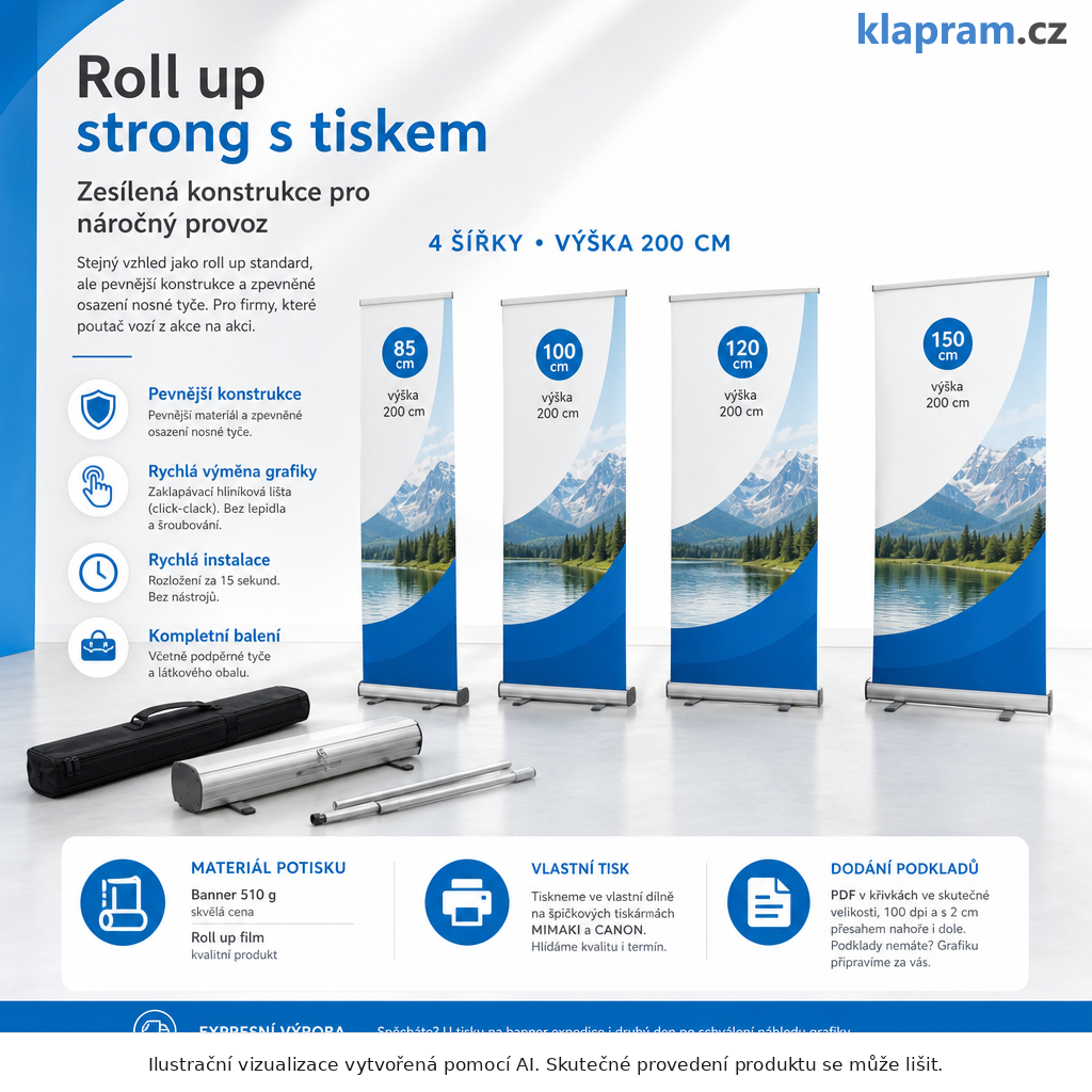 Roll up strong s tiskem – Varianty / výhody – AI vizualizace