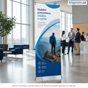 X-banner Entry s tiskem – 60 × 160 a 80 × 180 cm – Lifestyle – AI vizualizace
